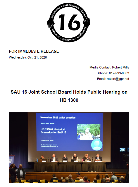 Press Release: SAU 16 Joint Board Public Hearing